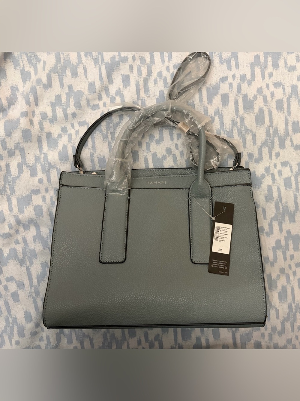 Tahari Pale Blue Structured Satchel with Top Handles